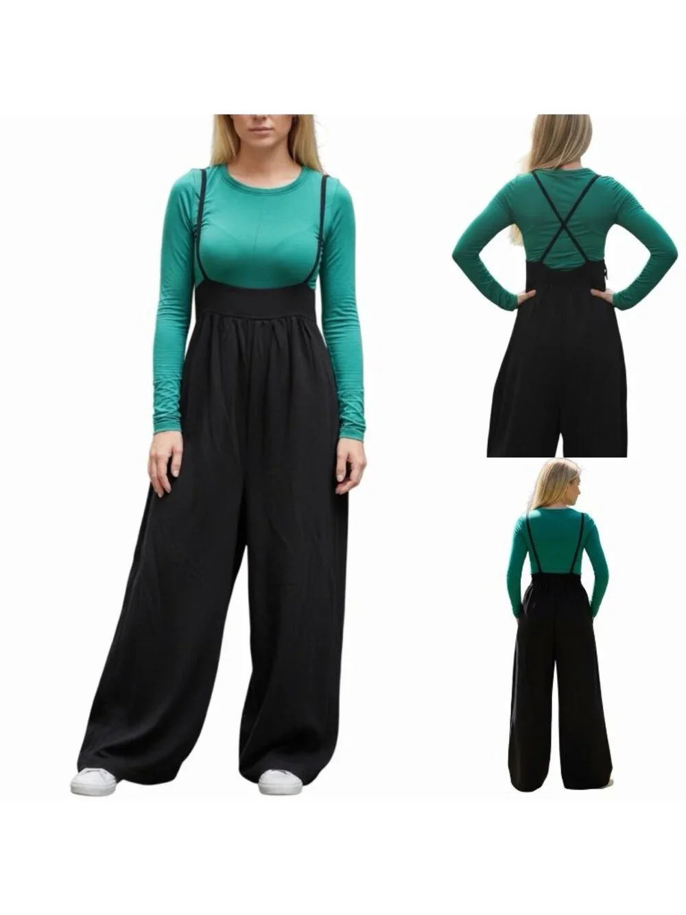 BOBI Overall Pants Size Small Black Wide Leg Ultra High Rise Waist 51E-389015 - Picture 1 of 10